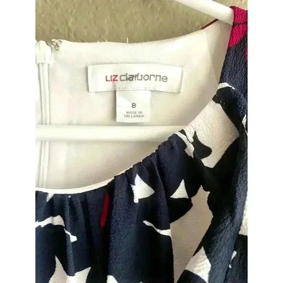 Liz Claiborne Fit and Flare Dress Women Size 8 White Floral Sleeveless - Picture 7 of 9